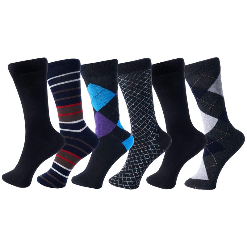 Alpine Swiss Mens Dress Socks 6 Pair Crew Sock Cotton Dress Socks for Men Solid Ribbed Argyle Pattern Multicolor Fun Designs Casual Pack - Image 1